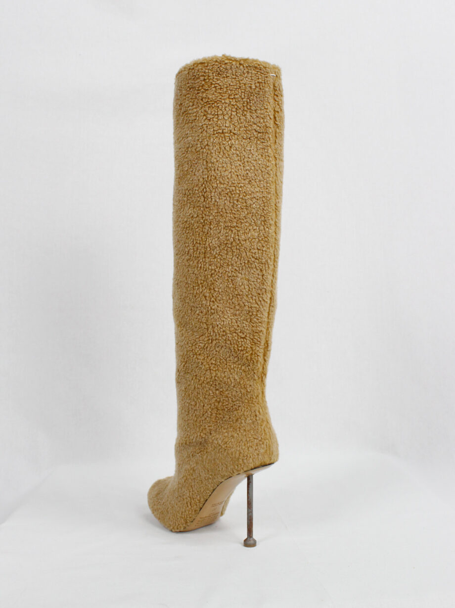 vintage Maison Margiela tall orange brown teddy bear boots with rusty nail heel (10)