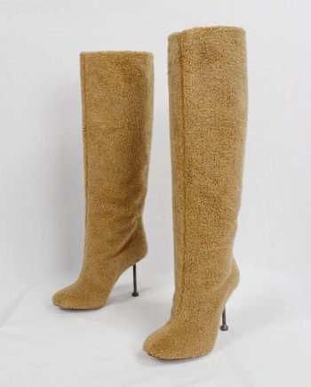 Maison Margiela tall orange brown teddy bear boots with rusty nail heel (37)