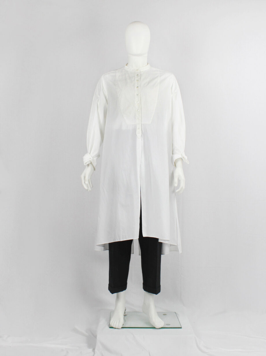 Ann Demeulemeester white minimalist oversized long shirt with bib collar (6)
