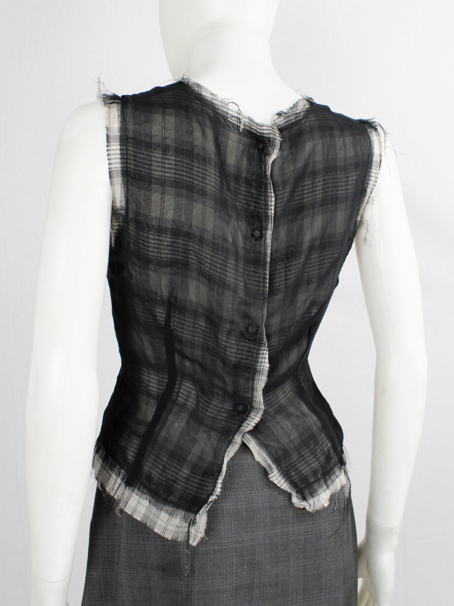 archival Maison Martin Margiela tartan frayed top with black sheer overlay 1994 re-edition of fall 1992 (1)
