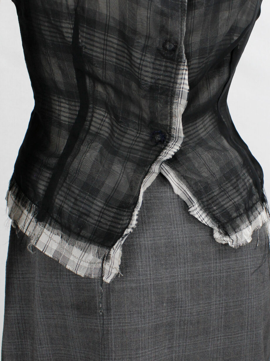 archival Maison Martin Margiela tartan frayed top with black sheer overlay 1994 re-edition of fall 1992 (16)
