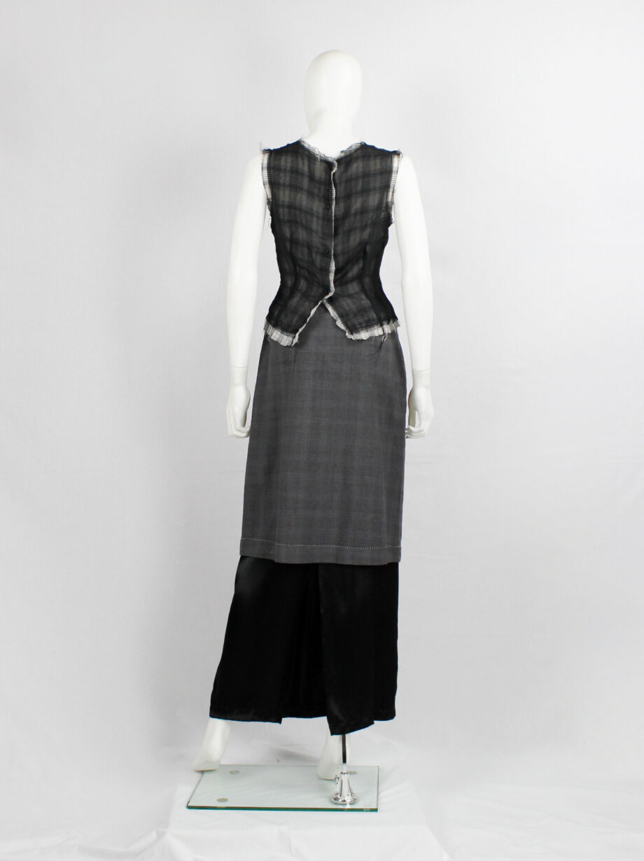 archival Maison Martin Margiela tartan frayed top with black sheer overlay 1994 re-edition of fall 1992 (2)