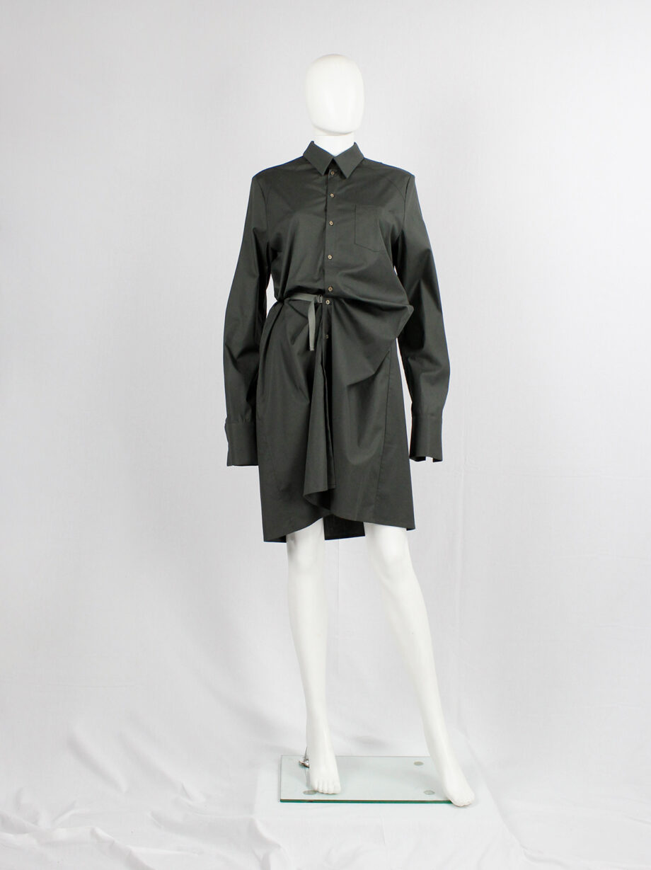 vintage A f Vandevorst army green shirt dress with strap to create a drape (10)