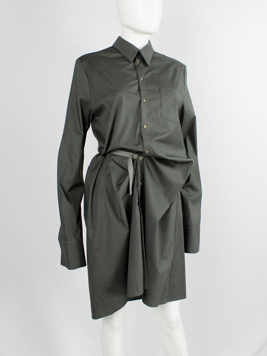 vintage A f Vandevorst army green shirt dress with strap to create a drape (14)