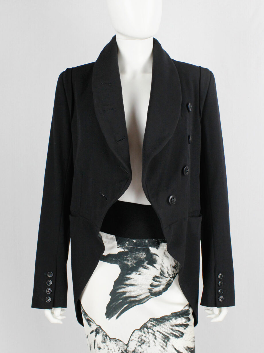 vintage Ann Demeulemeester black cutaway coat with curved buttoned front fall 2007 (6)