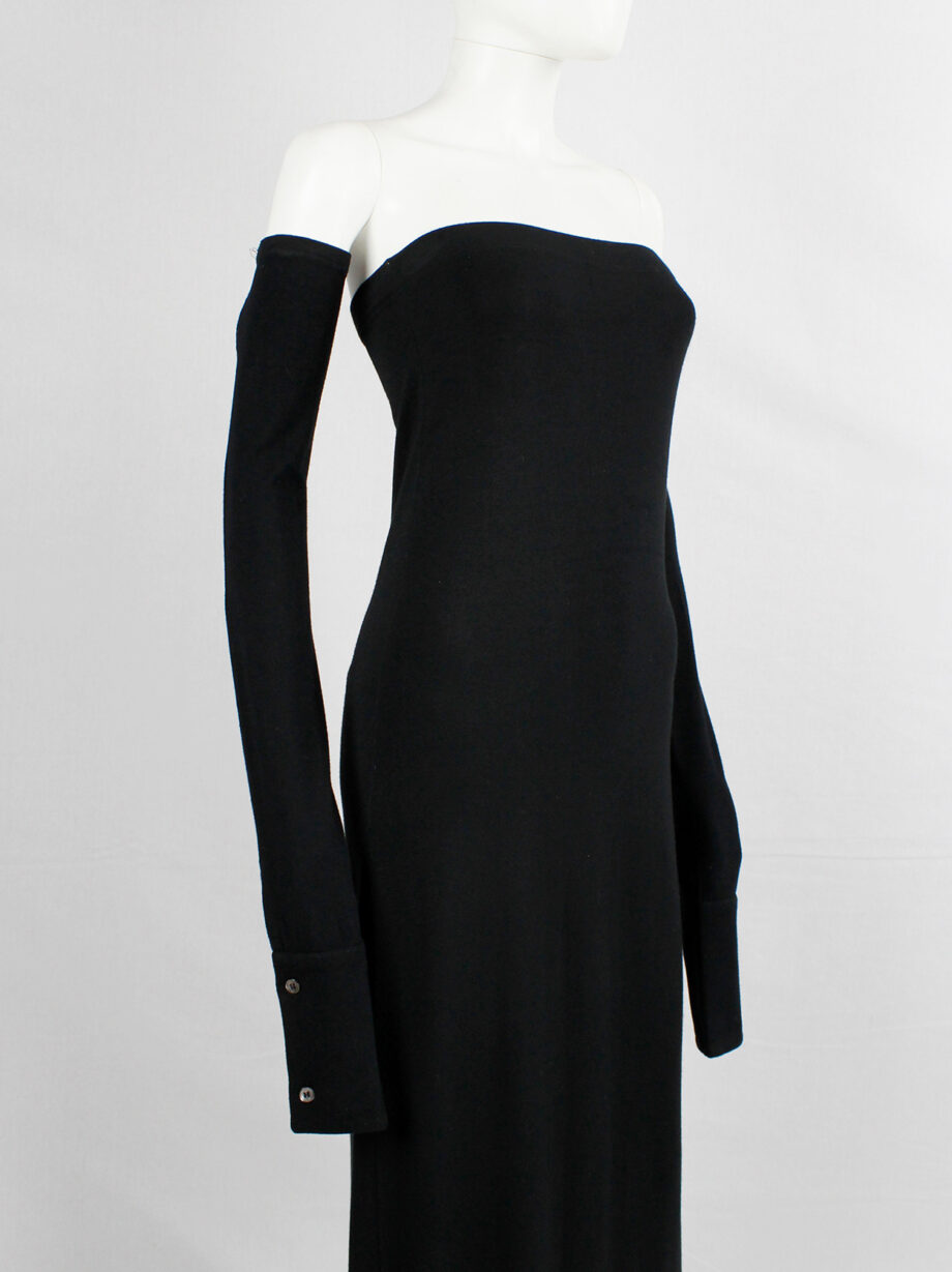 vintage Ann Demeulemeester black strapless maxi dress with separate long sleeves fall 2001 (1)
