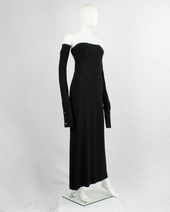 vintage Ann Demeulemeester black strapless maxi dress with separate long sleeves fall 2001