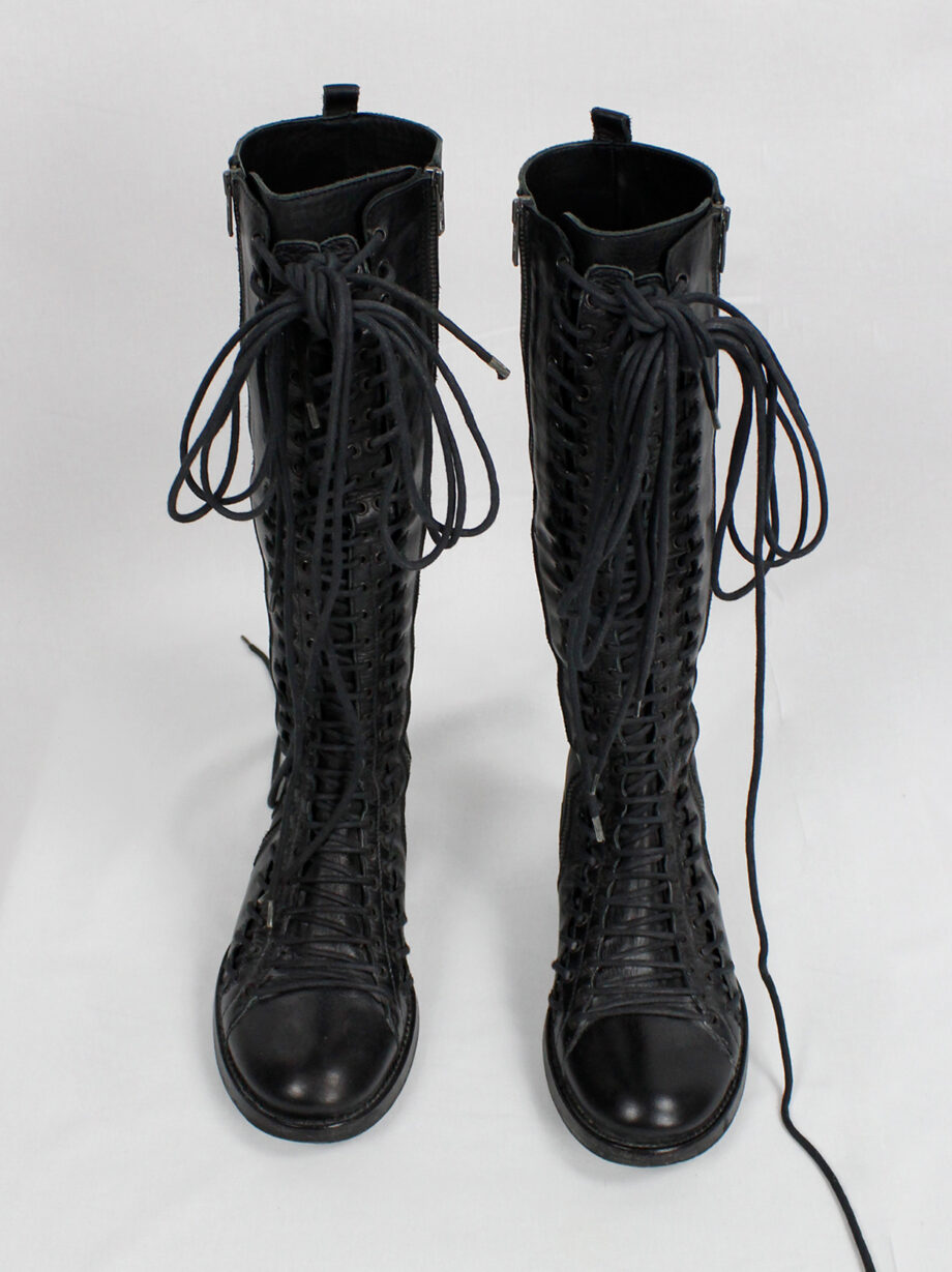 vintage Ann Demeulemeester black tall boots with triple laces and low wooden heel fall 2008 (10)
