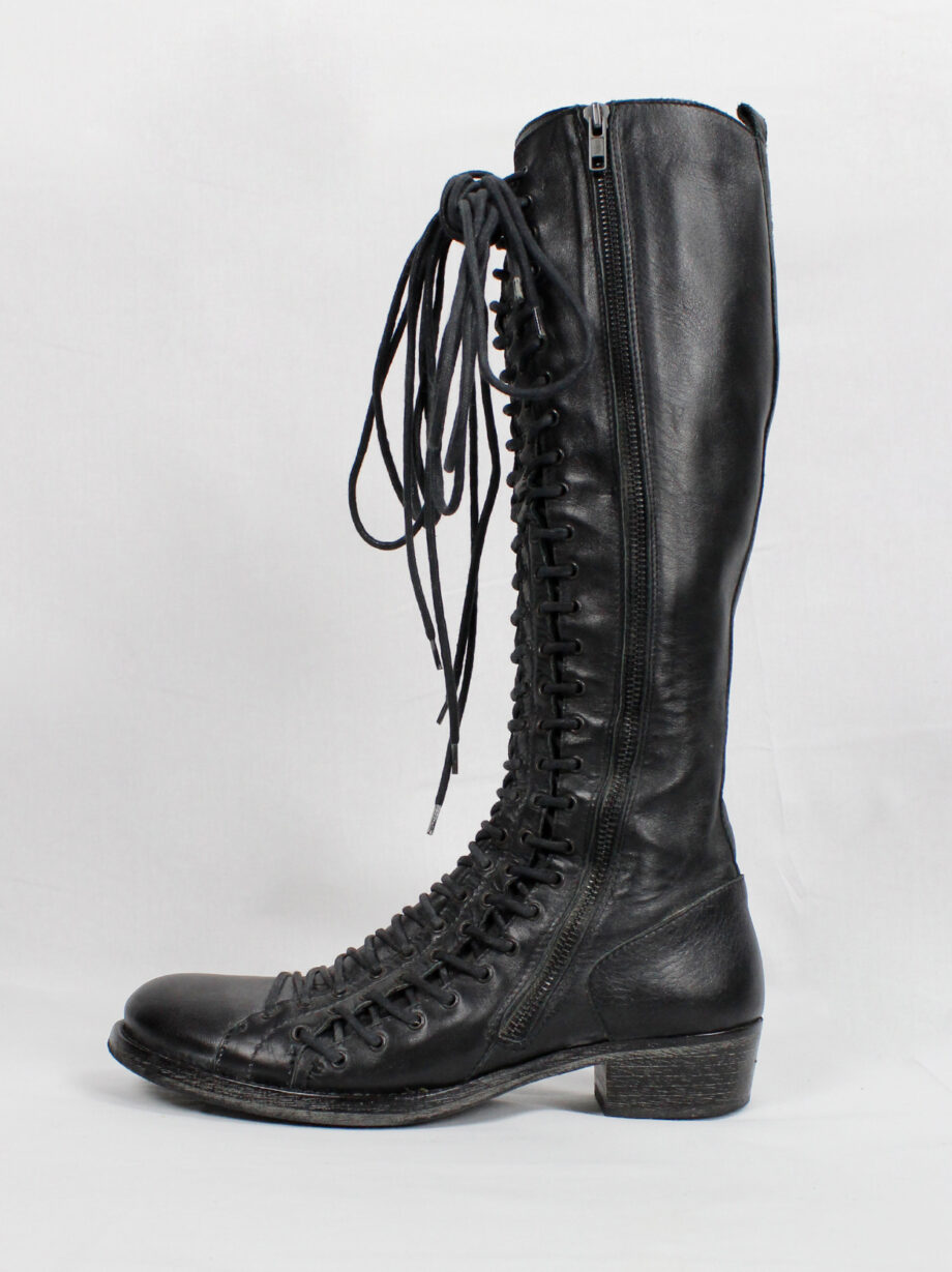 vintage Ann Demeulemeester black tall boots with triple laces and low wooden heel fall 2008 (18)