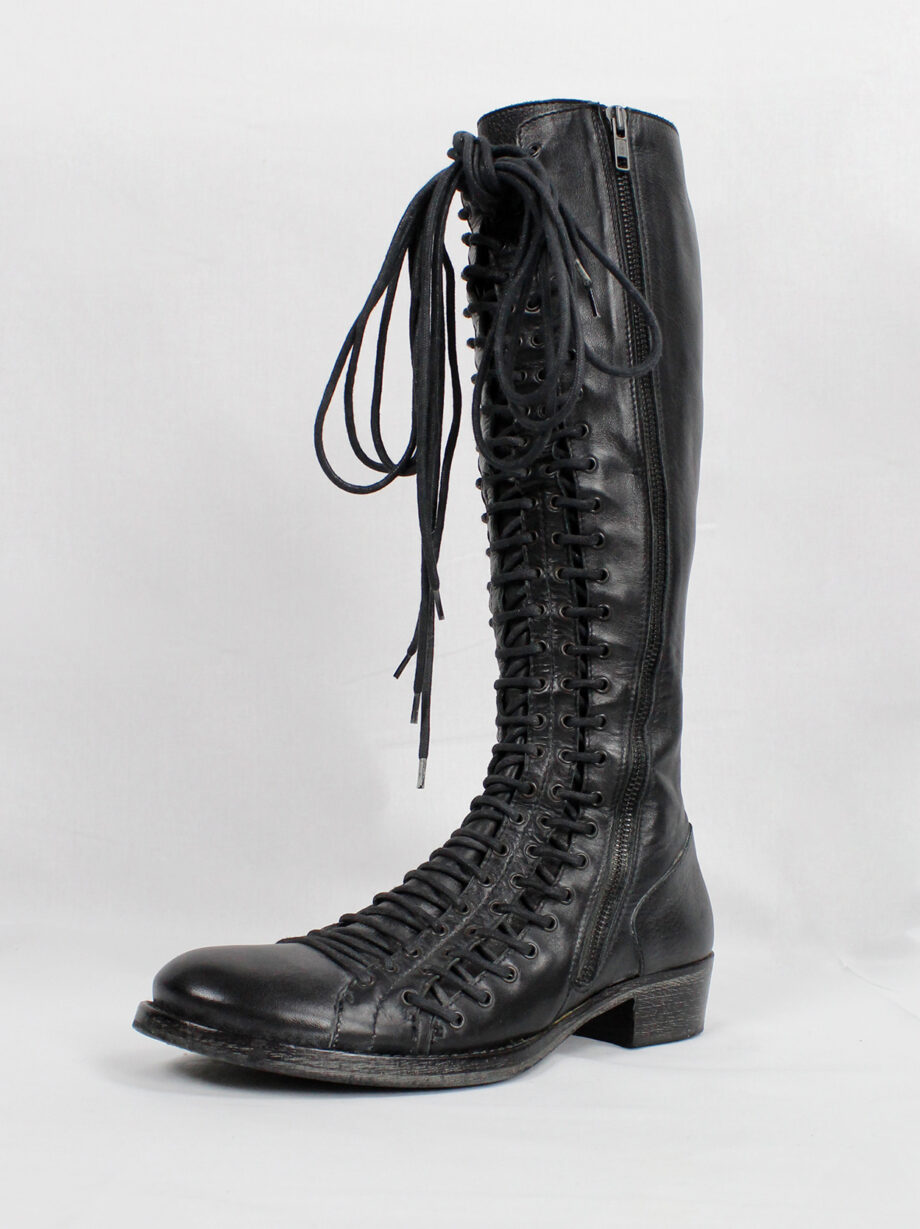 vintage Ann Demeulemeester black tall boots with triple laces and low wooden heel fall 2008 (19)