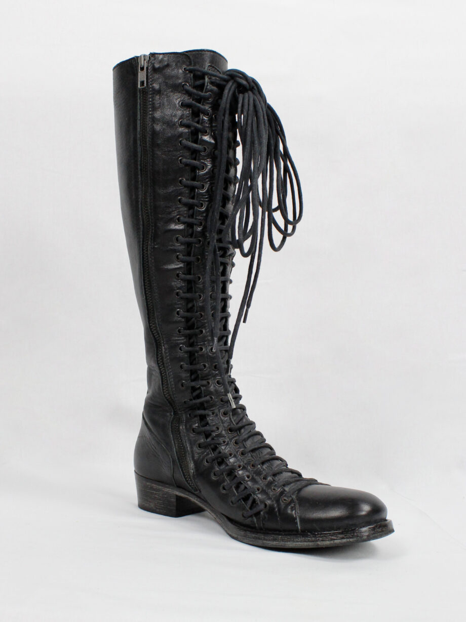 vintage Ann Demeulemeester black tall boots with triple laces and low wooden heel fall 2008 (21)