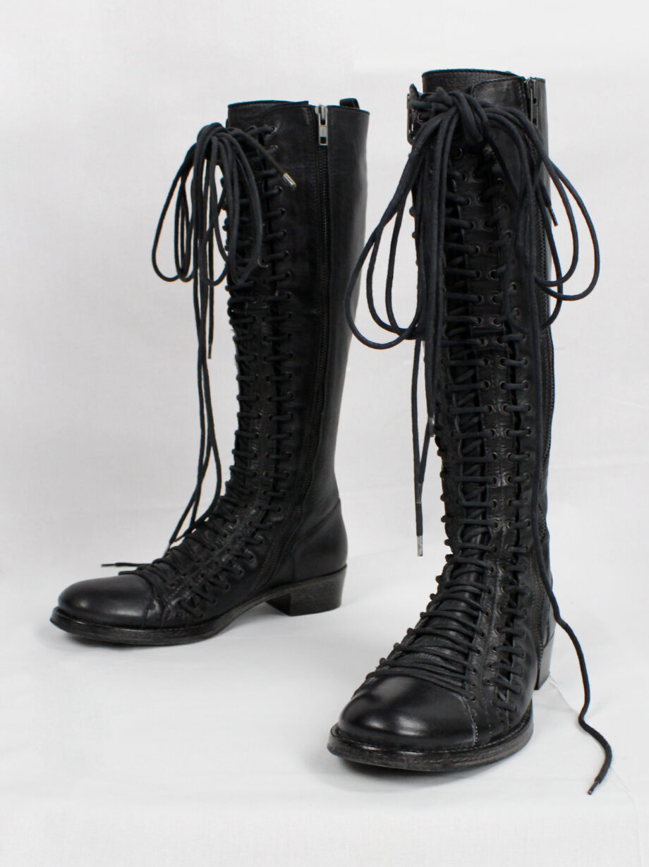 vintage Ann Demeulemeester black tall boots with triple laces and low wooden heel fall 2008 (9)