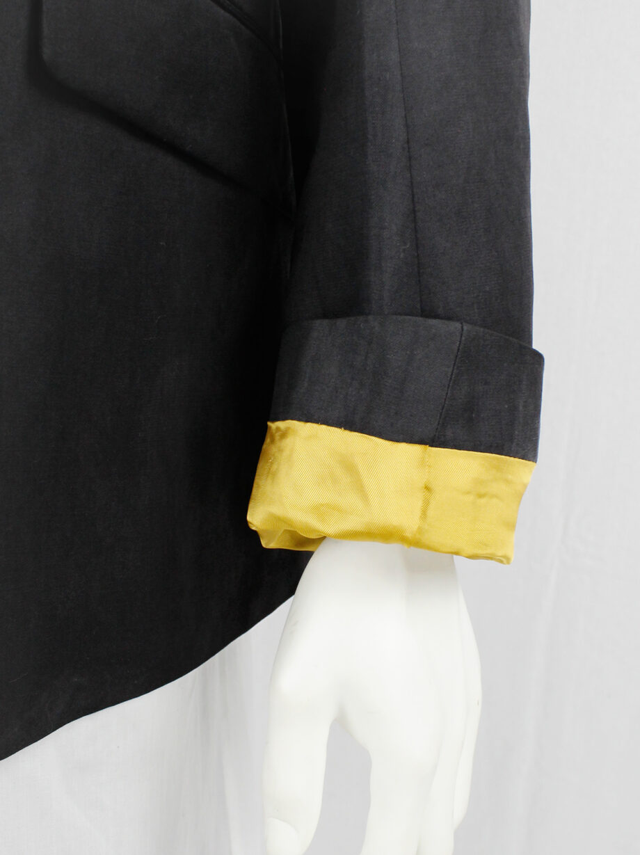 vintage Ann Demeulemeester dark grey five-button blazer and yellow lining spring 2016 (4)