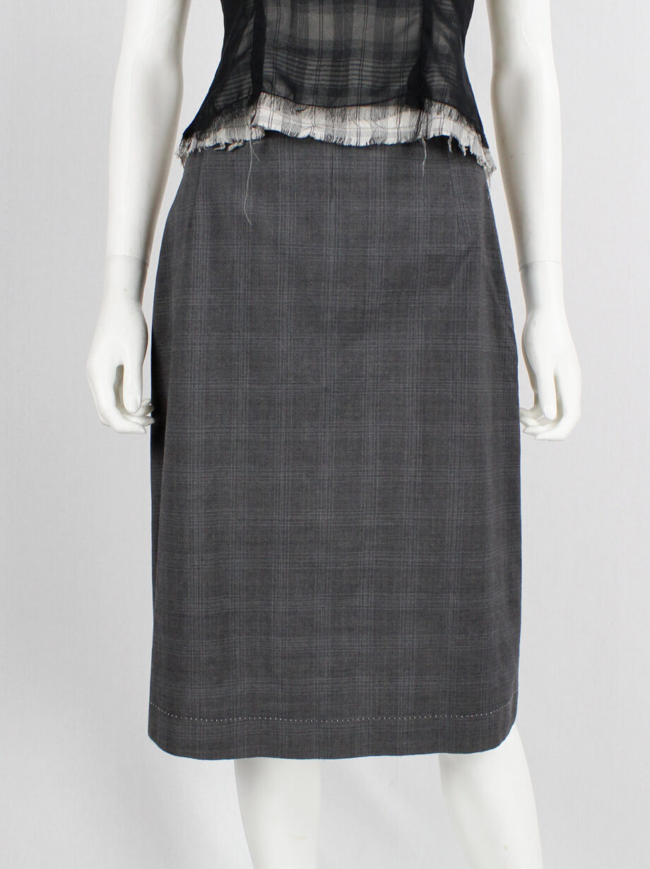 vintage Maison Martin Margiela grey tartan skirt with exposed white stitches spring 2002 (13)