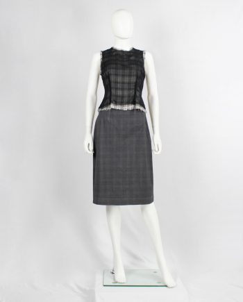Maison Martin Margiela grey tartan skirt with exposed white stitches — spring 2002
