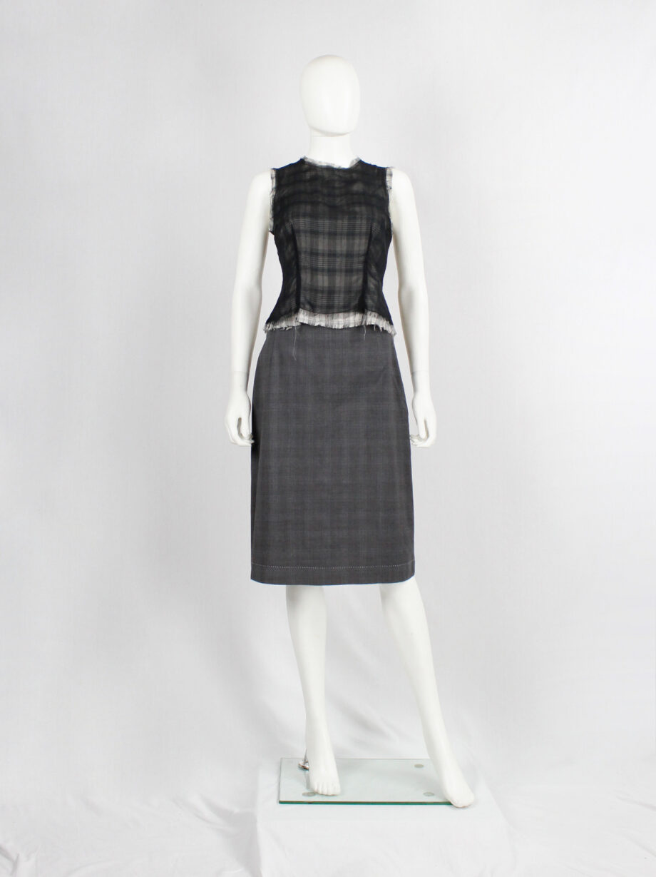 vintage Maison Martin Margiela grey tartan skirt with exposed white stitches spring 2002 (3)