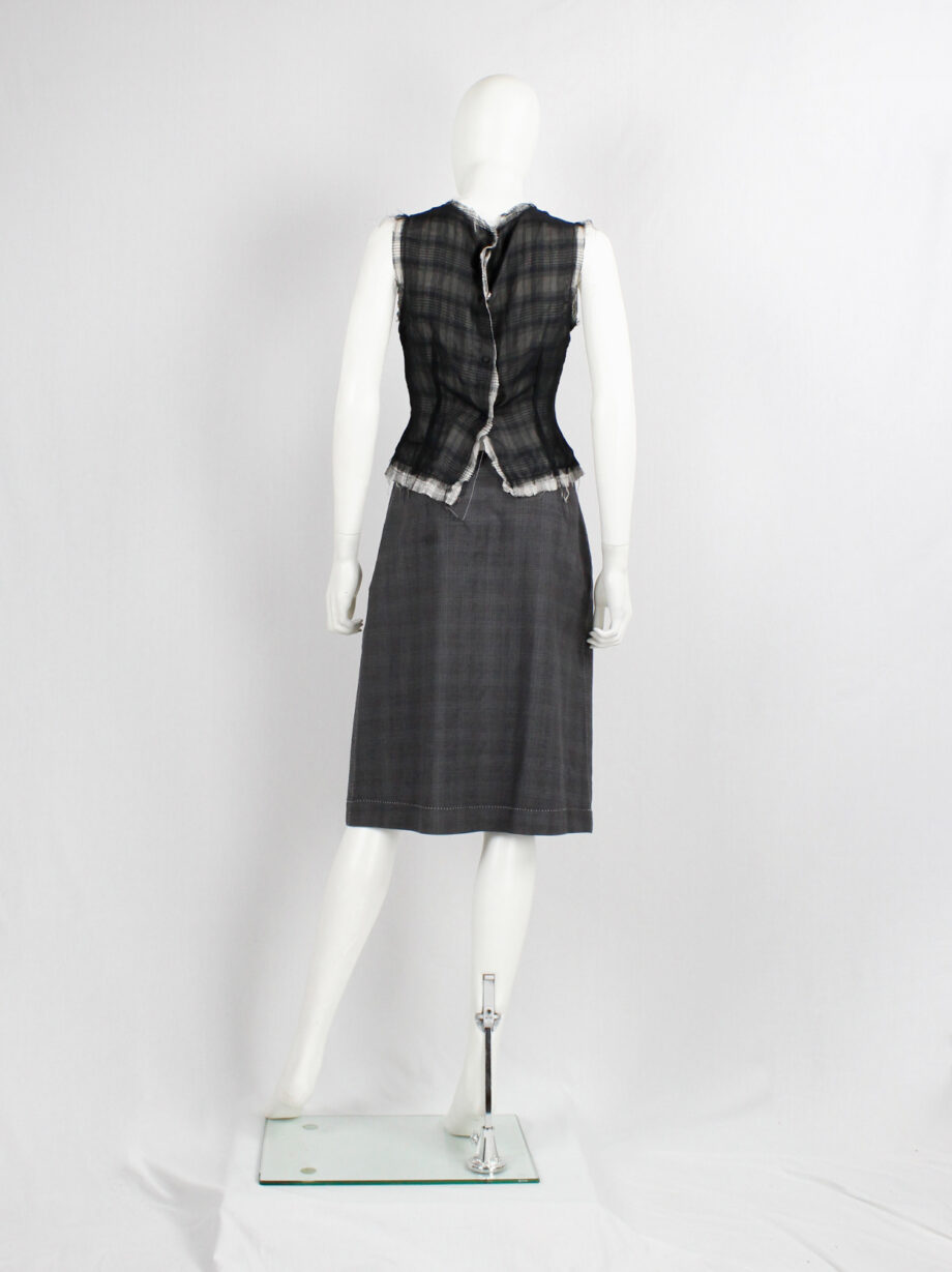 vintage Maison Martin Margiela grey tartan skirt with exposed white stitches spring 2002 (8)