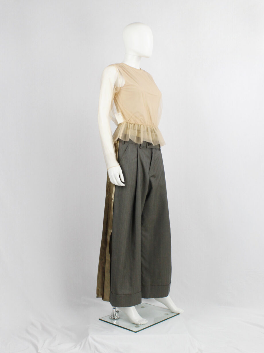 vintage Noir Kei Ninomiya beige sheer jumper with gathered peplum waist fall 2019 (5)
