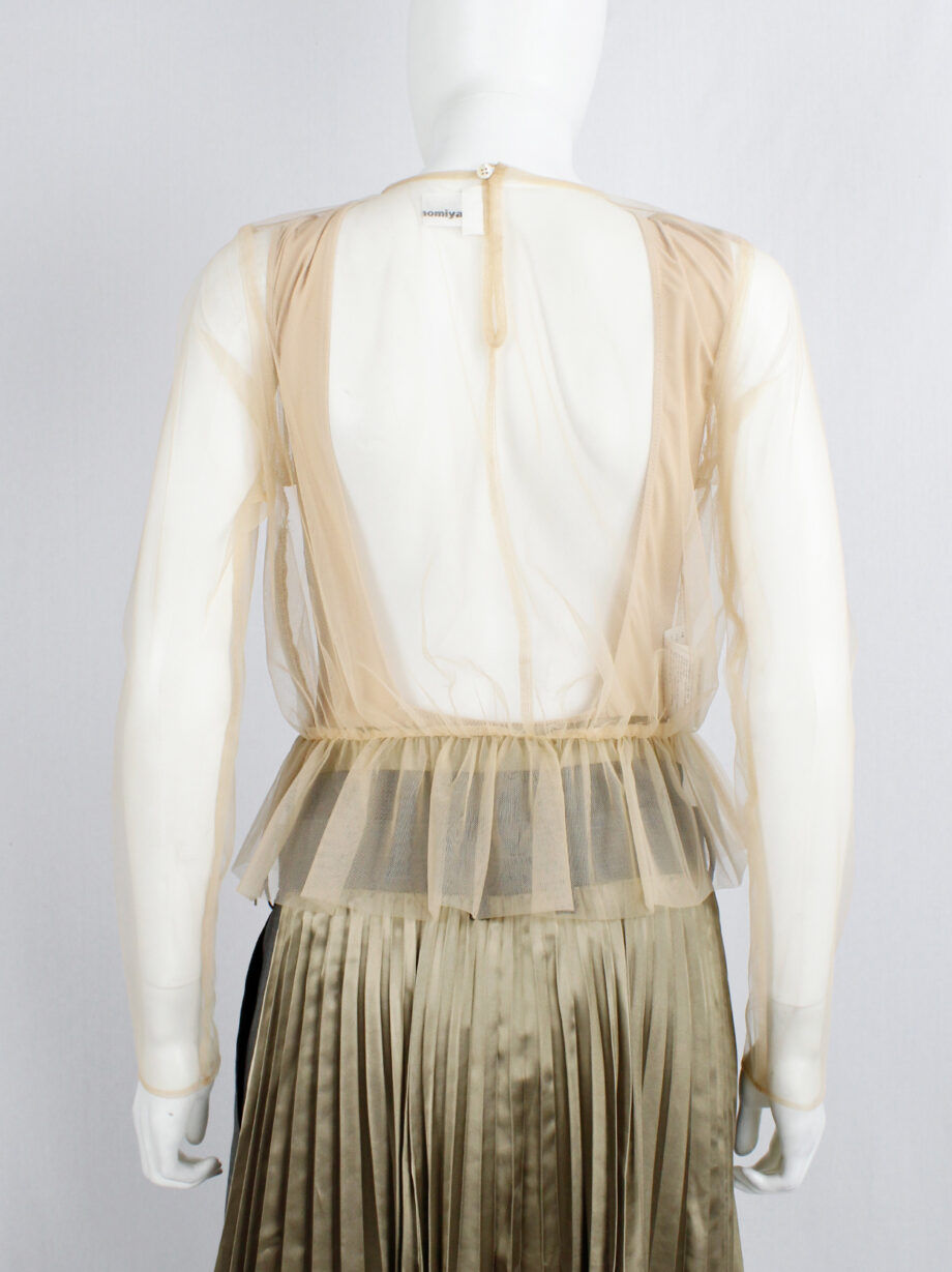 vintage Noir Kei Ninomiya beige sheer jumper with gathered peplum waist fall 2019 (7)