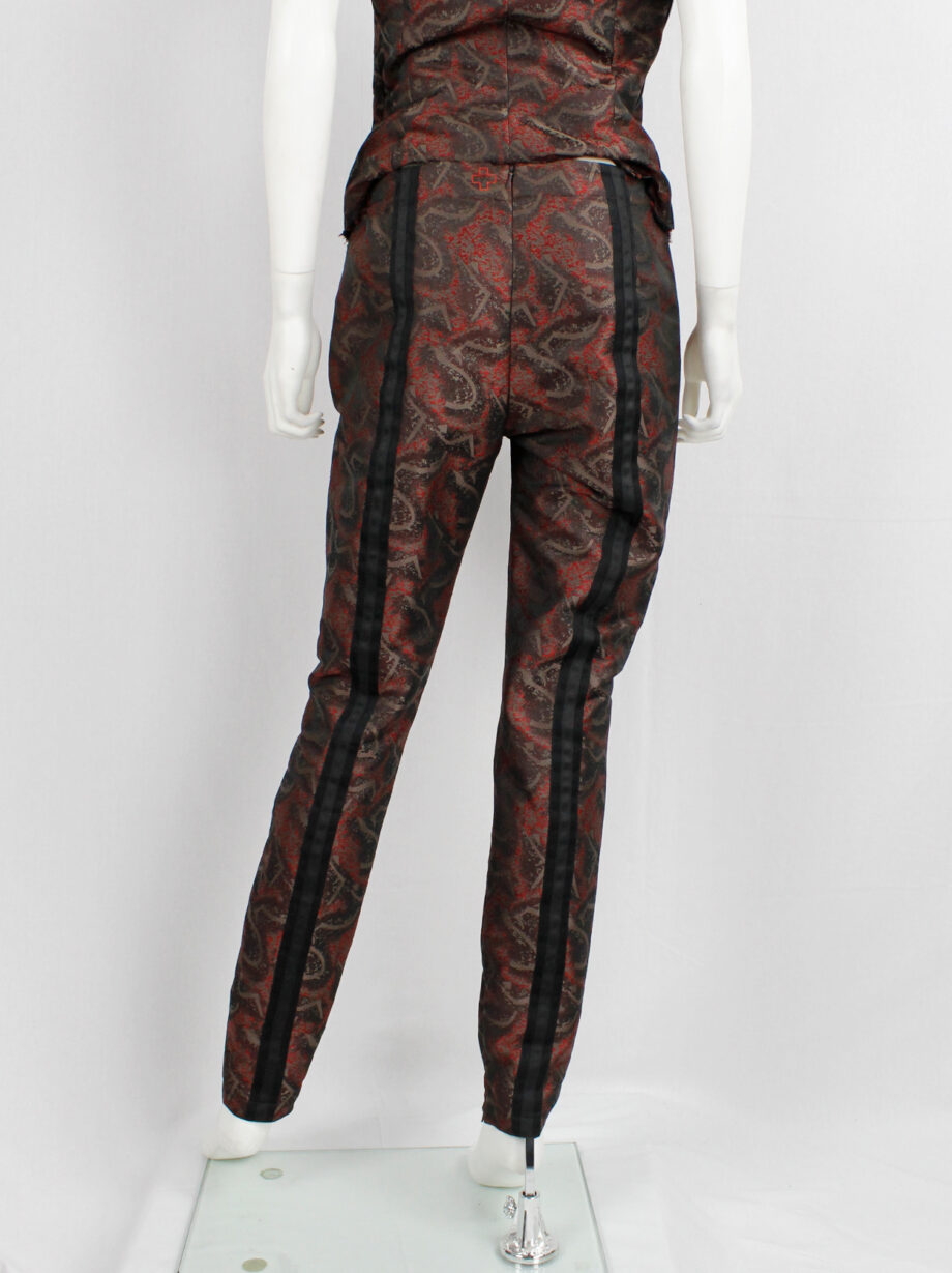 vintage Vandevorst red brocade trousers with black stripes along the back fall 2016 (7)