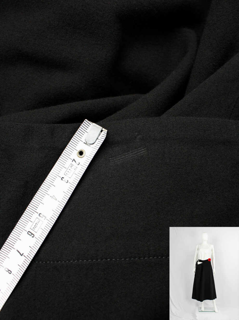 ys Yohji Yamamoto black cut out skirt with side drape and belt (11)