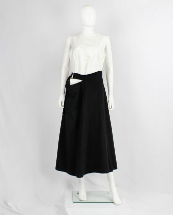 Y's Yohji Yamamoto black cut out skirt with side drape and belt