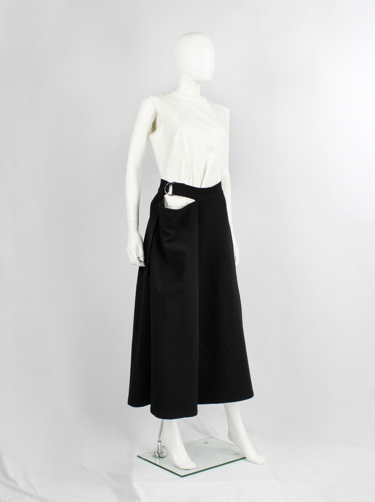 Y's Yohji Yamamoto black cut out skirt with side drape and belt - V A N ...