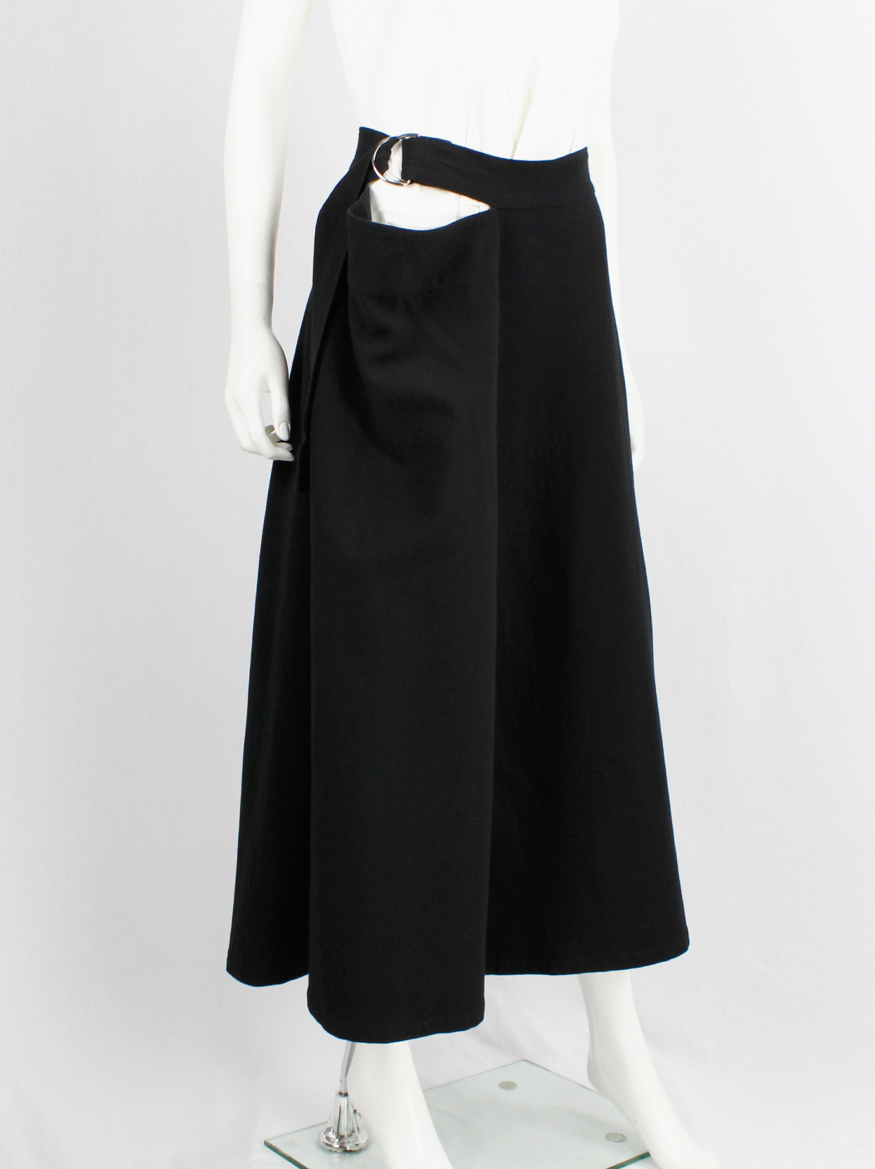 Y's Yohji Yamamoto black cut out skirt with side drape and belt - V A N ...