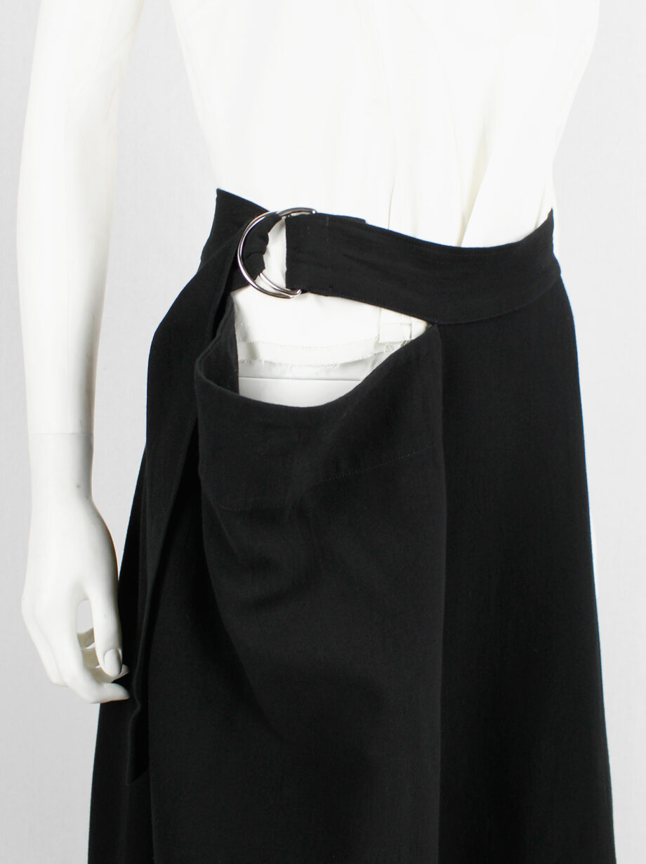 ys Yohji Yamamoto black cut out skirt with side drape and belt (6)