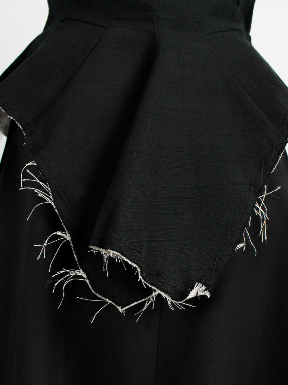 Yohji Yamamoto black peplum jacket with white frayed trims and cut out sleeves spring 2000 (29)