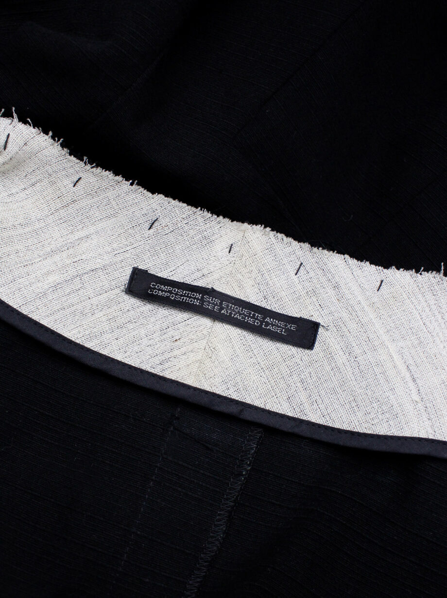 Yohji Yamamoto black peplum jacket with white frayed trims and cut out sleeves spring 2000 (34)