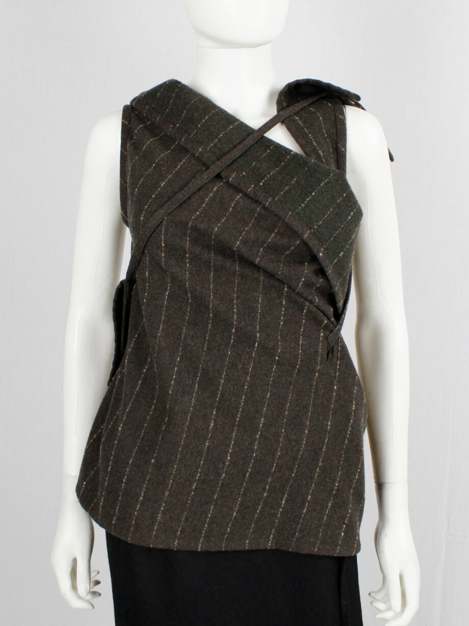 vintage Ann Demeulemeester brown pinstripe wrapped and tied wool top fall 1999 (14)