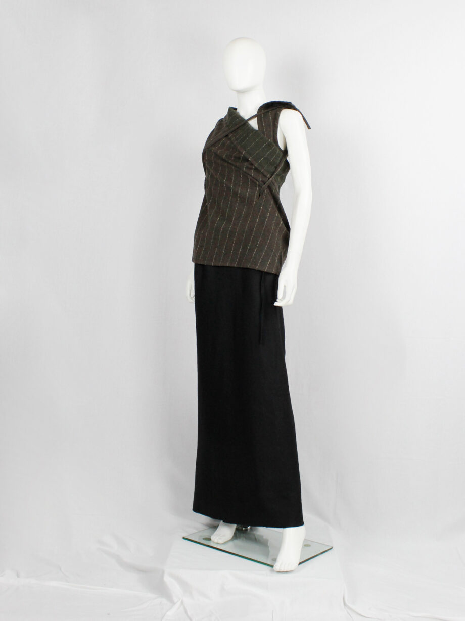 vintage Ann Demeulemeester brown pinstripe wrapped and tied wool top fall 1999 (3)