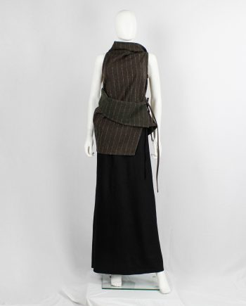 vintage Ann Demeulemeester brown pinstripe wrapped and tied wool top fall 1999