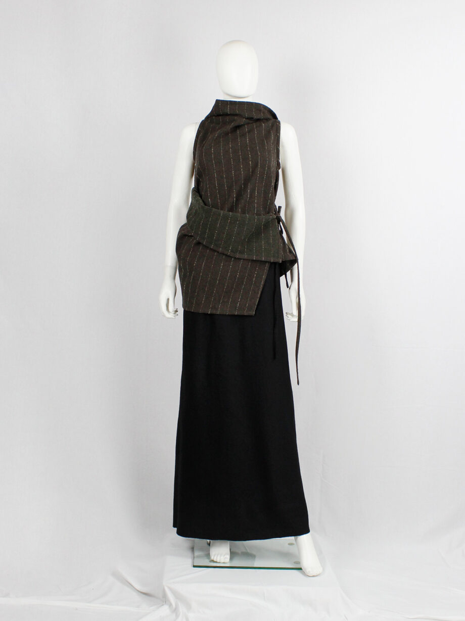 vintage Ann Demeulemeester brown pinstripe wrapped and tied wool top fall 1999 (4)
