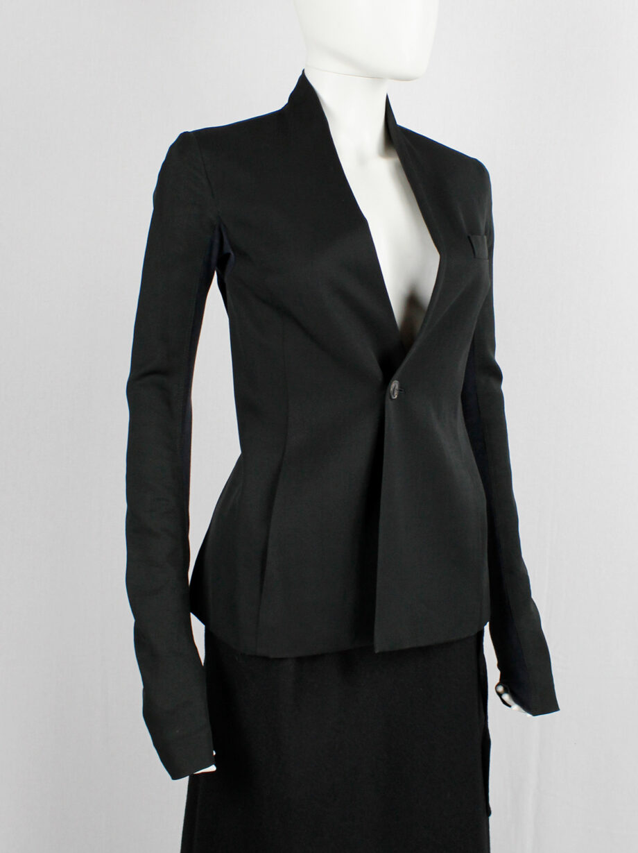 vintage Rick Owens black one button blazer with minimalist neckline and extra long sleeves (18)