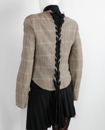 vintage a f Vandevorst tartan corset jacket with braided pantyhose along the back runway fall 2000