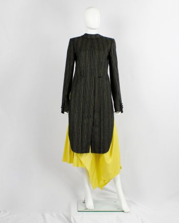 vintage af Vandevorst black long tailcoat with yellow pinstripes worn backwards fall 2002