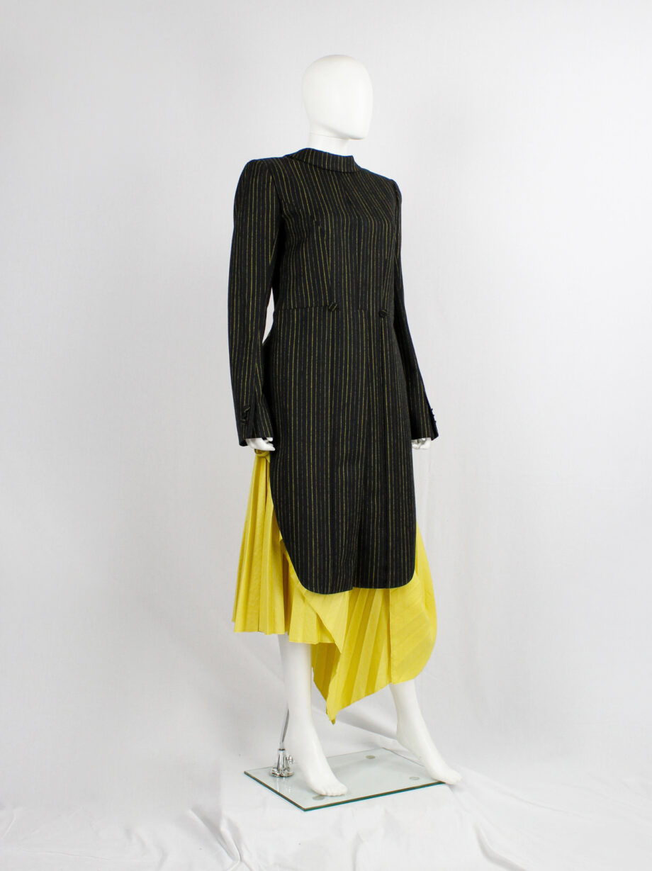 vintage af Vandevorst black long tailcoat with yellow pinstripes worn backwards fall 2002 (14)