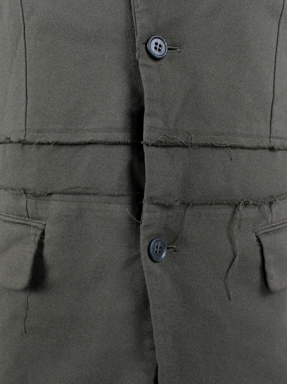 Comme des Garcons Homme Deux khaki blazer with torn waist and panel insert 2018 (19)