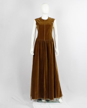 vintage Dries Van Noten brown velvet dress with corset hooks and open skirt fall 1999
