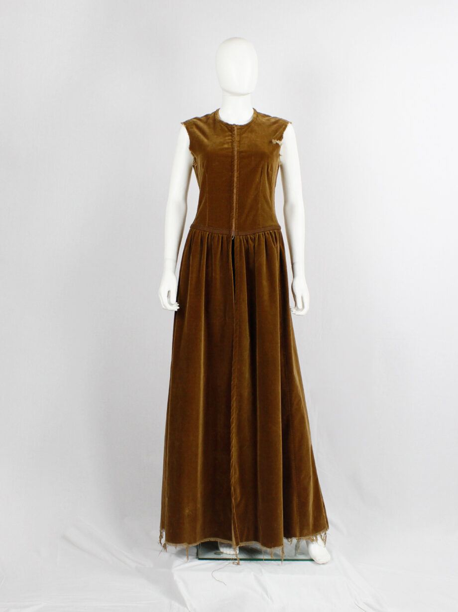 Dries Van Noten brown velvet dress with corset hooks and open skirt fall 1999 (1)