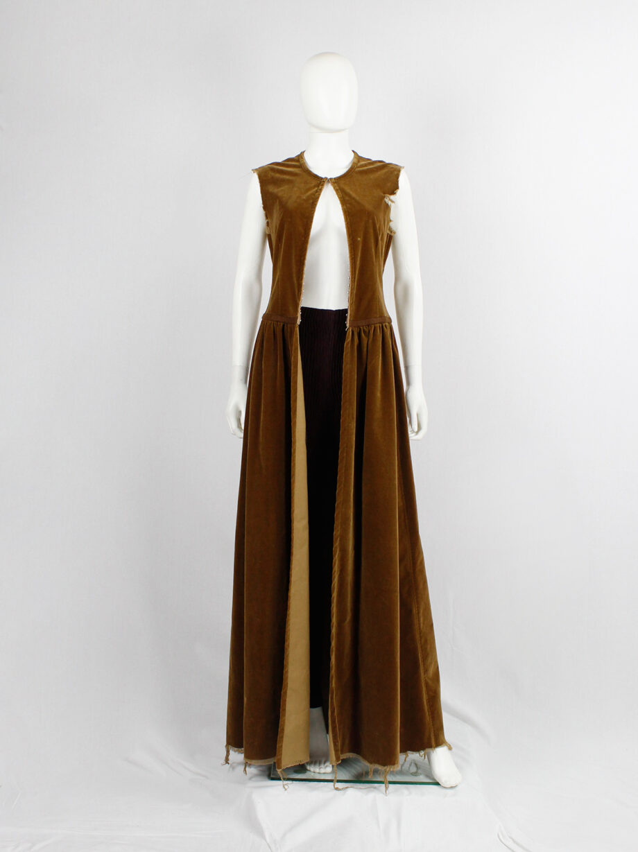 Dries Van Noten brown velvet dress with corset hooks and open skirt fall 1999 (11)