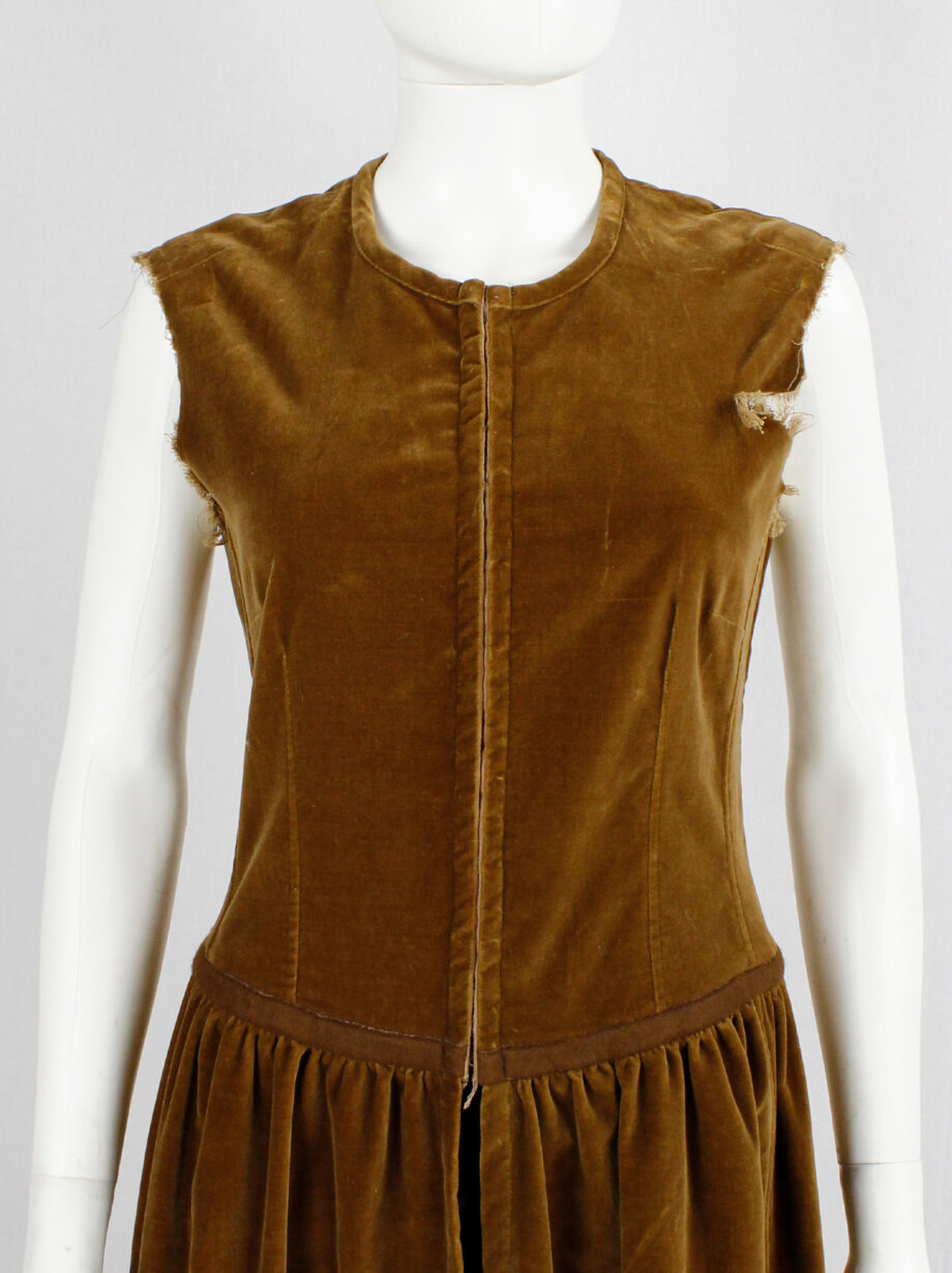 Dries Van Noten brown velvet dress with corset hooks and open skirt fall 1999 (2)