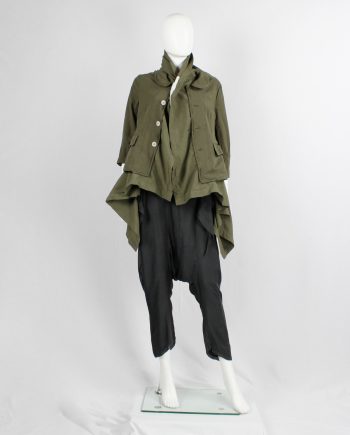 vintage Comme des Garcons khaki green blazer fused with a long draped underlayer fall 2009