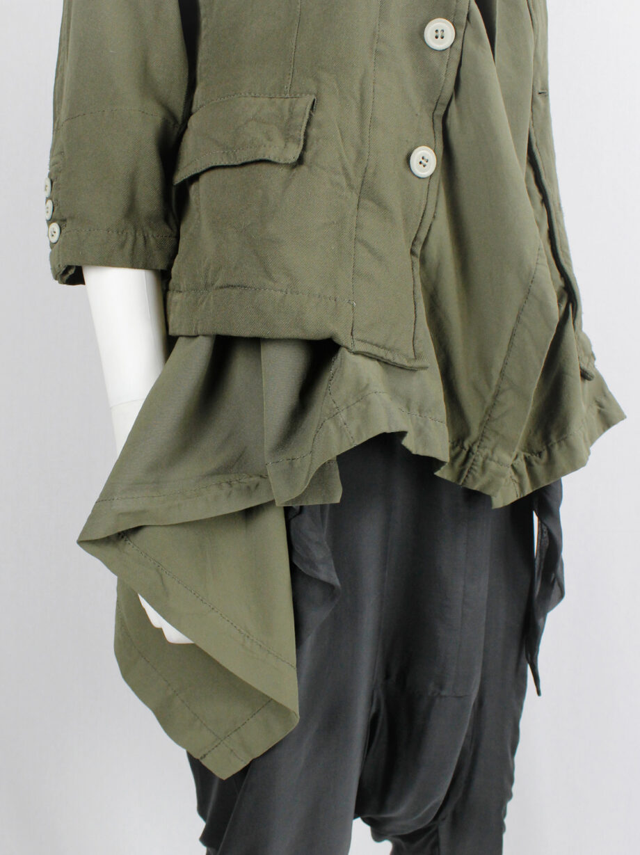vintage Comme des Garcons khaki green blazer fused with a long draped underlayer fall 2009 (3)