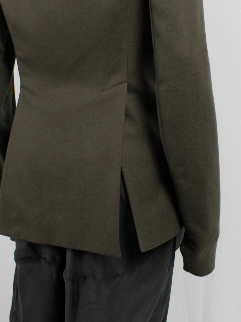 vintage Rick Owens green minimalist blazer with geometric lapels and extra long sleeves (11)