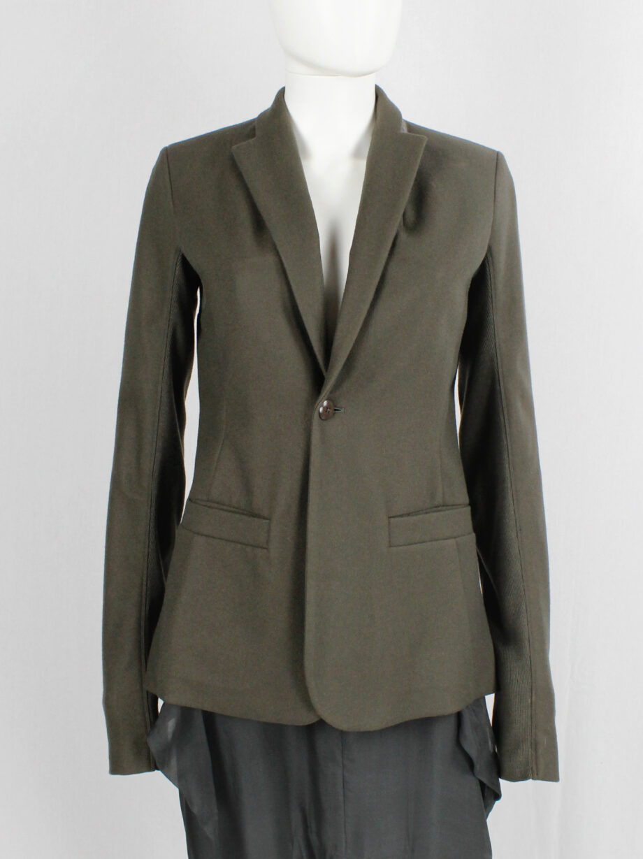vintage Rick Owens green minimalist blazer with geometric lapels and extra long sleeves (4)
