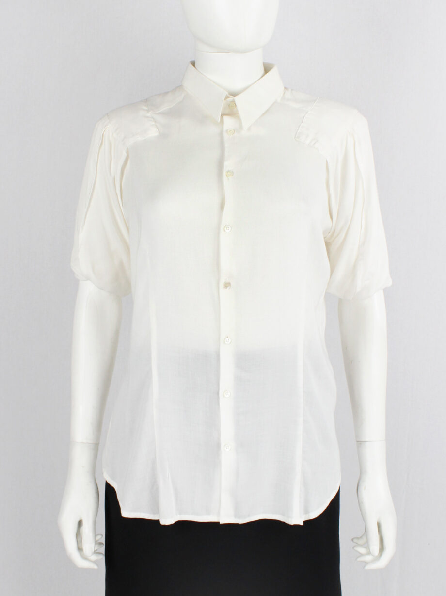 vintage Vandevorst off-white shirt with folded sleeves and cuffs as shoulder pads spring 1999 (11)