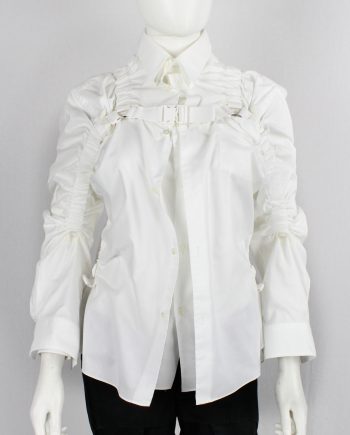 vintage Junya Watanabe white double layered shirt with parachute harness and ruching spring 2003